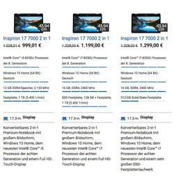 Dell Inspiron 17 7000, base configurations