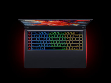 The RGB keyboard and 2 of the illuminated zones on the bottom of the case. (Source: Xiaomi)