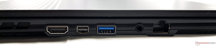 Left: HDMI 2.1, Mini DisplayPort 1.4, USB Type-A 3.2 Gen. 1, combined 3.5 mm audio jack, 2.5 Gb/s LAN