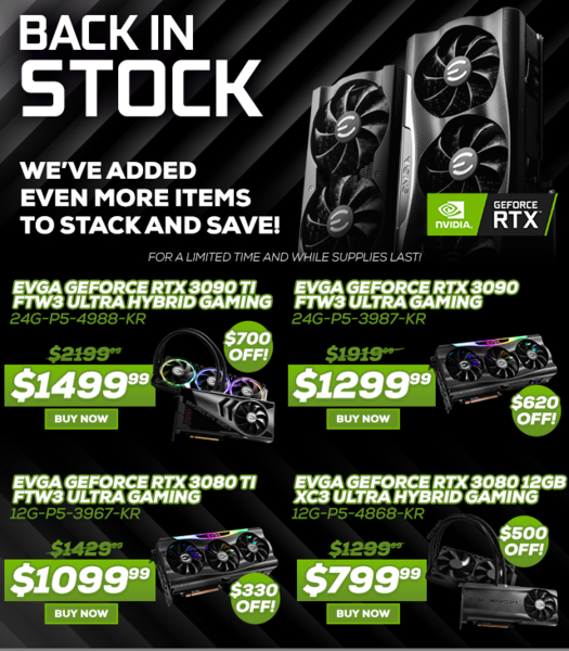 EVGA promo for the Back in Stock sale. (Image source: @TEAMEVGA)