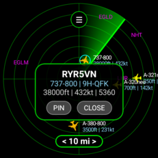 Aircraft pinning tool in the Flight Scanner app