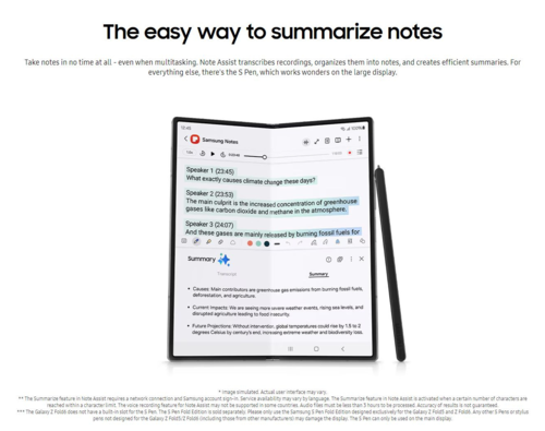 Galaxy Z Fold 6 transcribe and summary (image via Samsung)