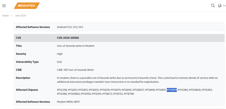 Mention of the chipset on the official website (Image source: MediaTek)