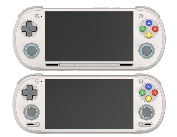 The Retroid Pocket 6 with the current design on top and the revised design below it. (Image source: Retroid)