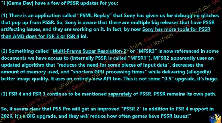 Sony is reportedly readying PSSR2 for the PS5 Pro next year. (Image source: Moore's Law Is Dead)