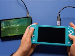 A modded Nintendo Switch Lite outputs gameplay over HDMI to an external display (Image source: Taki II via YouTube)