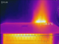 Excess heat venting through the rear of the notebook