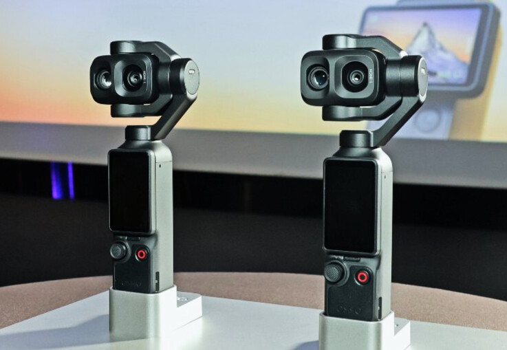 A pair of DJI Osmo Pocket 4P cameras on show at Cannes.