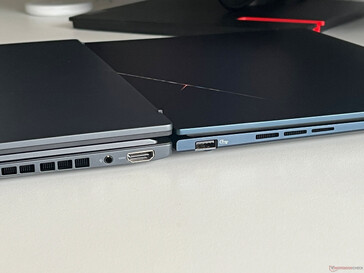 Zenbook Duo OLED (left) vs. Zenbook 14 OLED (right)