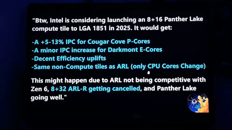 Intel Panther Lake for desktop. (Image source: Moore's Law Is Dead on YouTube)