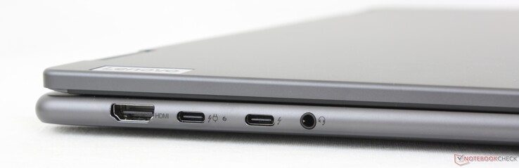 Left: HDMI 2.1 TMDS, 2x USB-C 3.2 w/ Thunderbolt 4 + DisplayPort 2.1 + Power Delivery 3.1, 3.5 mm headset