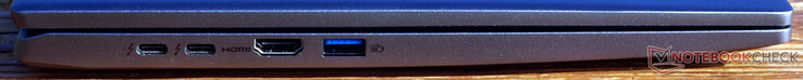 Connections on the left: 2 x Thunderbolt 4, HDMI 2.1, USB-A (5 Gbit/s, always on)