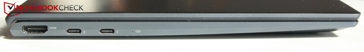 Left: HDMI 2.1, 2x USB-C Thunderbolt 4 including Power Delivery and DisplayPort