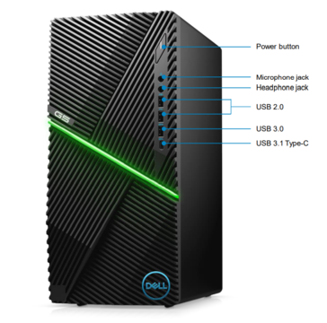 Dell G5 Desktop 5000 - Front ports. (Image Source: Dell)