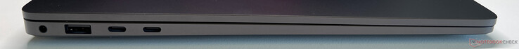 Left: 3.5-mm audio, USB-A 3.2 Gen 1 (5 Gbit/s), 2x USB-C 4.0 with Thunderbolt 4 (40 Gbit/s, DisplayPort ALT Mode 2.1, Power Delivery 3.0)