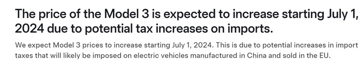 Tesla is also warning Model 3 buyers in Europe to take delivery before new tariffs kick in