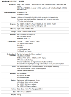 Asus VivoBook S15 S532FL and S532FA specs. (Source: Asus)