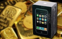 A factory-sealed first-gen iPhone is worth much more than its weight in gold (135 g: ~US$8,000). (Image source: LCG Auctions &amp; Unsplash - edited)