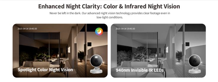 The Aqara Camera G100 has two night vision modes, shown above. (Image source: Aqara)