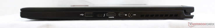 Right: USB 2.0, USB Type-C w/ Thunderbolt 3, HDMI 2.0, mini DisplayPort 1.2, AC adapter