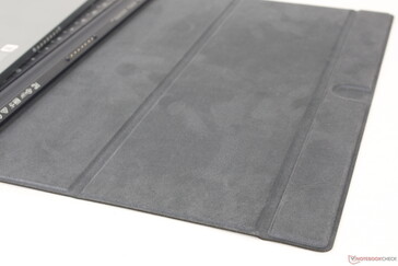 Backside of optional folio base. The base protects the back of the tablet and acts as a stand for laptop mode in stark contrast to the folio base on the Surface Pro series
