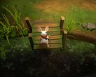 Quill rests on a wooden bridge in Moss: The Forgotten Relic.