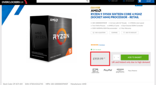 Ryzen 9 5950X price. (Image source: Overclockers UK/Reddit - u/locutusuk68)