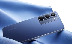 The Realme P3x 5G has a modern design with a flat frame and optional leather-textured back. (Image source: Realme)