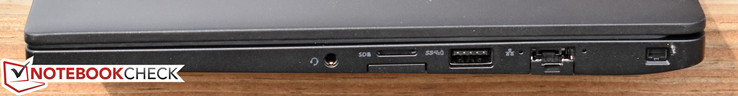 Right: 3.5 mm combo audio, MicroSDXC, SIM card tray, USB 3.0 powered, Gigabit Ethernet, Kensington Lock
