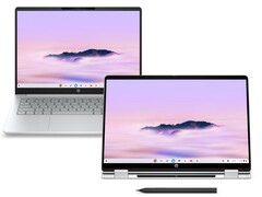 The HP Chromebook Plus 14 and HP Chromebook Plus x360 14 in Glacier Silver. (Image source: HP)