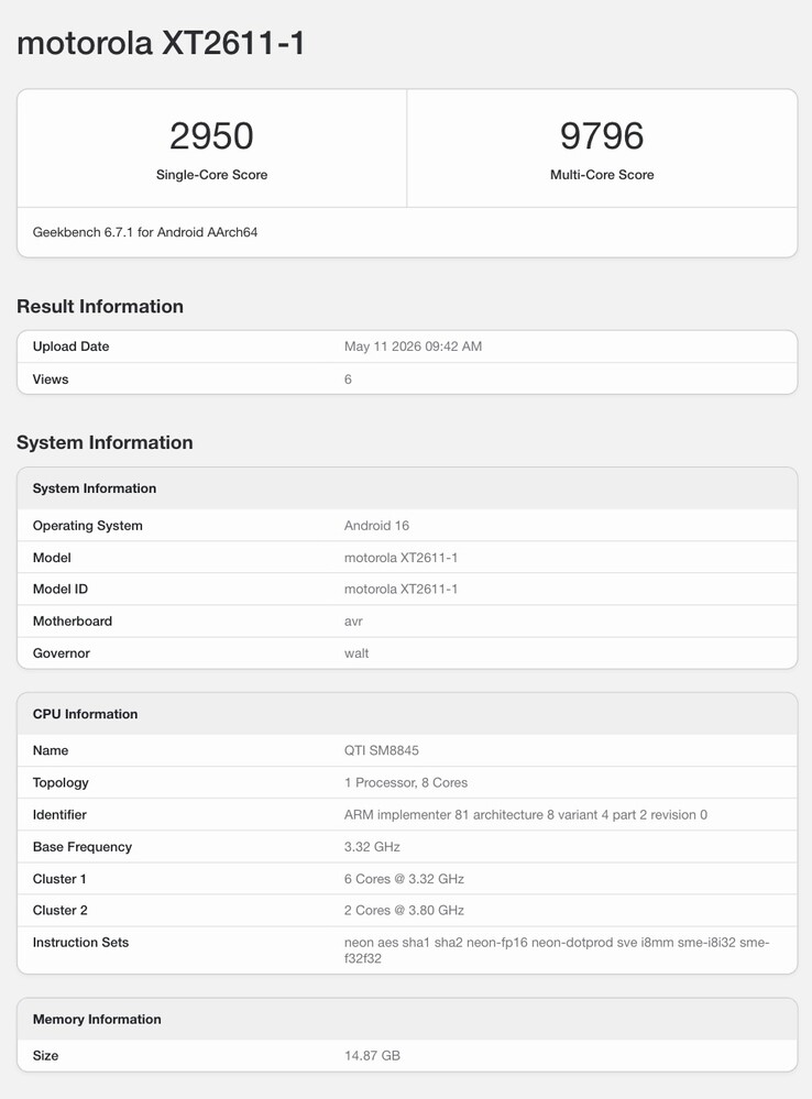 Geekbench listing of the Lenovo Legion Y70.