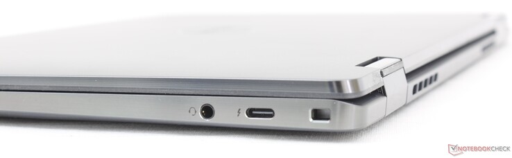 Right: 3.5 mm headset, USB-C 3.2 w/ Thunderbolt 4 + Power Delivery + DisplayPort, Wedge lock