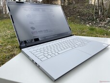 Alienware m17 R4 outdoors on a cloudy day
