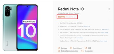 Redmi Note 10 current price. (Image source: Xiaomi)