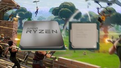 The AMD Ryzen 7 5700G offers much faster performance over the Intel Core i7-10700 in games like Fortnite. (Image source: AMD/Intel/Epic - edited)