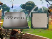 The AMD Ryzen 7 5700G offers much faster performance over the Intel Core i7-10700 in games like Fortnite. (Image source: AMD/Intel/Epic - edited)