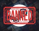 Steam logo and games with banned stamp (Image source: Steam with edits)