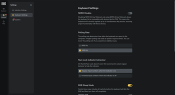 Power saving modes, miscellaneous compatibility options, and 8 kHz polling are all available in the keyboard settings menu. (Image source: Julian van der Merwe / Notebookcheck)