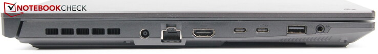 Left: Power, LAN, HDMI 2.0b, Thunderbolt 4, USB-C 3.2 Gen 2, USB-A 3.0, audio jack