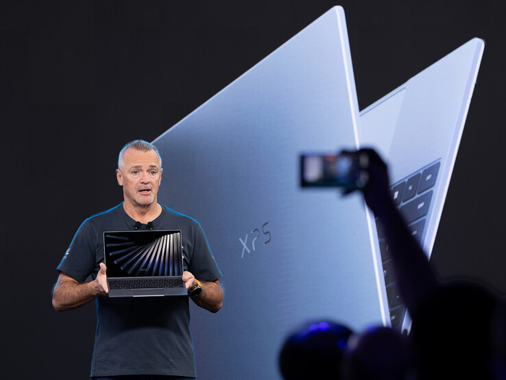 Dell's COO holding the next XPS 13 in one of its multiple apparent colour options. (Image source: Dell)