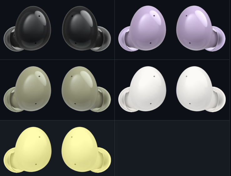 The full alleged gamut of Galaxy Buds2 colorways. (Source: GitHub)