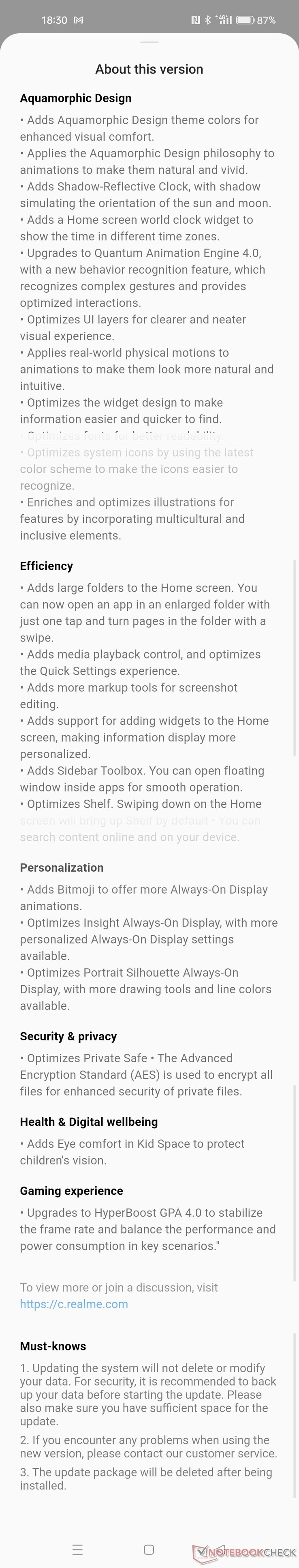 realme UI 4.0 RMX3393_11_C.05 changes (Source: Own)