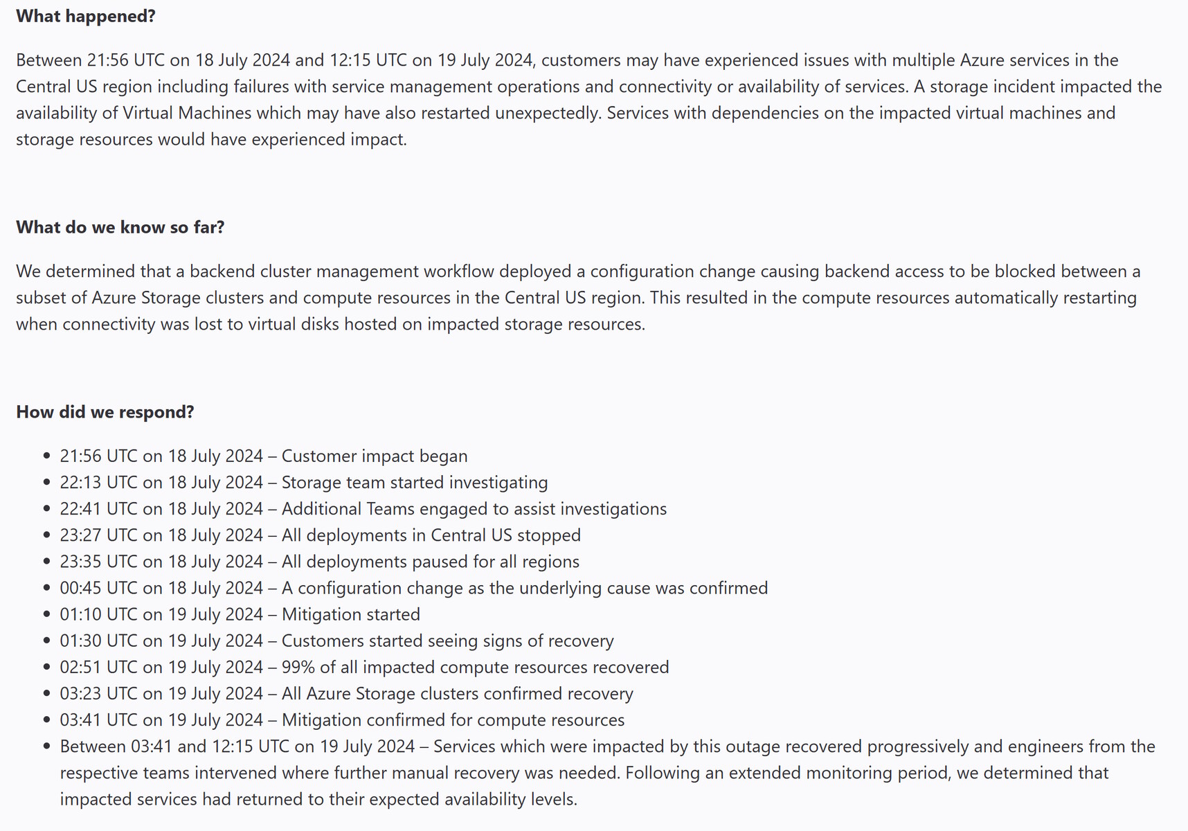 Microsoft Azure and Microsoft 365 services affected by Central US Azure