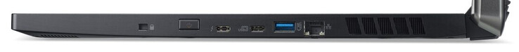 Right: lock slot, power button, Thunderbolt 3, USB 3.2 Gen 1 (Type-C), USB 3.2 Gen 1 (Type-A), Gigabit Ethernet
