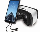 Alcatel Idol 4S Android smartphone with JBL headphones and VR headset