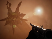 Icarus Steam deal teaser showing main character aiming at giant worm. 