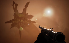 Icarus Steam deal teaser showing main character aiming at giant worm. 
