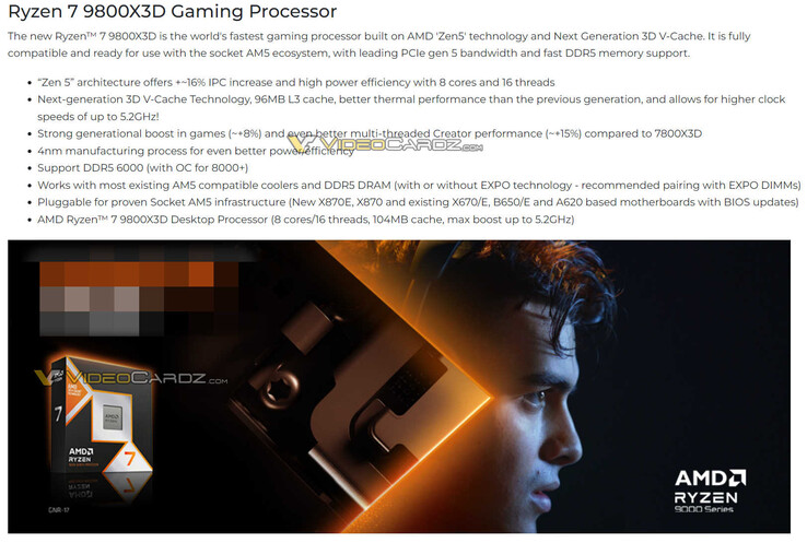 AMD Ryzen 7 9800X3D promotional material (image source: Videocardz)