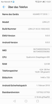 Huawei Y7 2018: About Phone menu in Settings