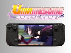 Umamusume: Pretty Derby running on the Steam Deck OLED with logo (Image source: Cygames, Steam with edits)